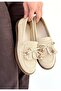 Boriy Premium Beige Leather Powder Suede Tasseled Ballerinas - 5