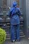 Belt Detailed Zippered Denim Suit Dark Blue 19298 - 4
