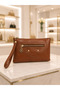 Women's Tan Portfolio Bag, Stylish Handbag with Wrist Strap, Daily Use - 5