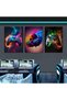 Neon Gaming Controller Headset 3 Piece Gallery Wrapped Canvas Wall Art | 3x 30x40cm 12x16 inch | RGB Gamer Triptych Wall Decor - 4