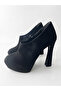 Black Suede Leather Platform Heeled Shoes - 3