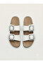 Two Buckle Shiny Detailed Contrast Color Band Comfortable Sole Slippers - 3