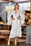 2 Piece Laced Satin Detailed Nightgown and Dressing Gown Set |   Deep Slit, Ruffled, Feathered, Lace Detailed Dowry Set with Rope Detail on the Back Bride - 7