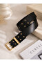 Women's Square Buckle Double-Tongue Leather Belt - Black - 2