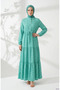 Floral Patterned Belted Hijab Dress 0298-04 Green - 2
