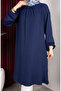 Bürümcük Fabric Raglan Sleeve Long Tunic 0902-05 Navy Blue - 5