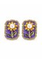 Brass Purple Enamel Daisy Figured Artistic Portrait Model Gold Color Women's Earrings