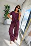 Women's Short Sleeve Crew Neck Viscose Two-Thread Blouse and Pants Two-Piece Set - 2