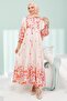 Powder Half Buttoned Layered Skirt Dress with Elastic Sleeves