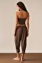 Hanoi Women's Soft and Flexible Fabric, Elastic Waist, Comfortable Fit, Brown Baggy Trousers - 5