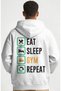 Eat Sleep Gym Repeat Fitness Gym Bodybuilding Athlete Back Printed Unisex Oversize Combed Cotton Hoodie