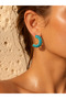 Half Round Turquoise Enamel Gold Color Earrings - 4