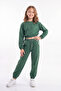 Girl's Round Collar Pocket Piping Detailed Plain Unprinted Elastic Cuffed Top and Bottom Tracksuit Set - 3
