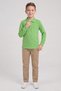 Boy's Green Long Sleeve Polo Collar T-Shirt Beige Ribbed Waist Canvas School Pants Bottom - Top Set School Outfit - 2