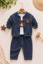 Baby Girl Teddy Bear Detailed Zippered 3-Piece Set Denim Look Flexible Seasonal Top and Bottom Set 6-24 Months