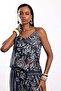 Navy Blue Patterned Blouse Trousers Set - 6