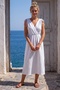 White Double-Breasted Collar Sleeveless Robe with Elastic Shoulder Gathering Casual Muslin Long Woven Dress 120 52 - 5