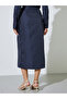 Navy Blue Pinstripe Wrap Midi Skirt - 5