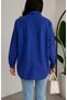 Women's Navy Blue Cotton Linen Single Pocket Wooden Button Bohemian Pinterest Oversize Loose Long Sleeve Shirt - 3