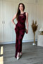 Silvery Floral Embroidered Transparent Detailed Maxi Tulle Dress with Belt on the Front - 2