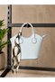 Women's Black Faux Leather Baguette Vintage Model Scarf Detailed Hand and Shoulder Bag