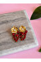 Red Beaded Flower Shaped Dangle Earrings Steel Tarnish Resistant Minimal Earrings