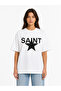 Unisex Women's Men's Saint Writing Star Front Design Printed Oversized Thick Fabric Relaxed Cut T-Shirt - 2