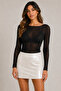 Flexible Modal Fabric Long Sleeve Black Transparent Blouse 116 - 3