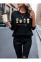 Women's Black Coffee Printed Oversize Sweatshirt - 4