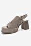 Penvia Beige Suede Genuine Leather Women's Thick Heeled Sandals - 6