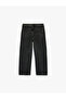 Cotton Button Detailed Adjustable Waist Elastic Black Girls' Jeans 6Wkg40022Ad - 2