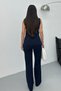 Women's Double Bottom Top Set Stylish Button Detailed Crew Neck Regular Vest Pants Set - 8