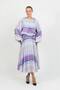Purple Aurora Gradient Patterned Balloon Sleeve Blouse and Flared Long Skirt Two-Piece Set Tns-9005