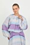 Purple Aurora Gradient Patterned Balloon Sleeve Blouse and Flared Long Skirt Two-Piece Set Tns-9005 - 6