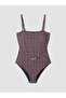 Alita City Square Neckline Chain Belted Patterned Women's Swimsuit