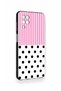 Samsung A12 Compatible Pink Striped Polka Dot Patterned Silicone Case - 3