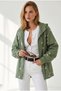 Women's Khaki Zippered Pocket Hooded Denim Jacket with Embroidery Detail Ckt-19000380 - 4
