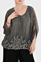 Embroidered and Sequined Silk Blend Buttoned Transparent Blouse Women's Blouse 6901017