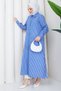 Women's Buttoned Blue Striped Hijab Shirt Dress - 4
