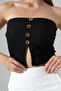 Slim Fit Jacquard Vienna Front 4-Button Women's Strapless Crop Tank Top 22057 Black - 2