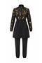 Women's Gold Marble Patterned Full Covered Hijab Swimsuit 3-Piece Set Parachute Fabric - 8