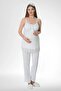 Women's 3-Piece Pajama Set with Rope Straps, Maternity/Guipure Detailed Short Robe, 75% Cotton, 25% Viscose - 2