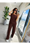 Women's one shoulder open side stripe detailed viscose two thread blouse and pant two piece set - 2