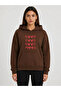 Letter and Mini Hearts Printed Hooded 2 Thread Threaded Sweatshirt