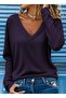 Women's Long Sleeve V-Neck Viscose Two Thread Plum Color Blouse - 4