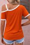 Women's Short Sleeve One Shoulder Open Strap Buckle Detail Viscose Blouse - 3