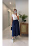 Md Violeta Navy Blue Tencel Skirt with Elastic Waist - 5
