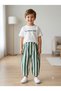 Boys' Striped Denim Pants Combination - Vertical Striped Balloon Fit Pants and Crew Neck Cotton T-Shirt Bottom Top Set - 3