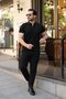 Men's Line Patterned Zipper Collar Short Sleeve T-Shirt - 2