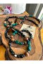 Hypersthene (Hypersten) & Malachite & Agate Special Design Natural Stone Necklace - 2